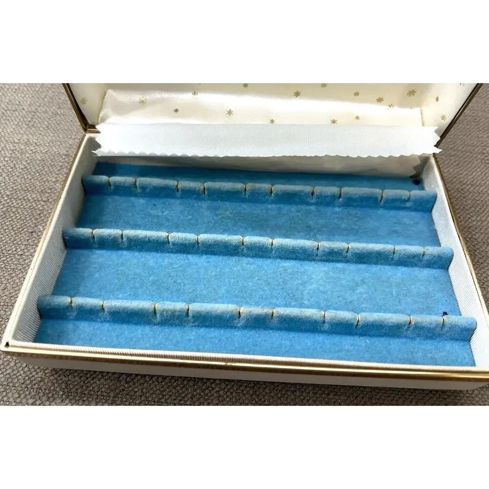 Mele Vintage Jewelry Box Blue Velvet Liner Travel Case Gold Trim MCM Design
